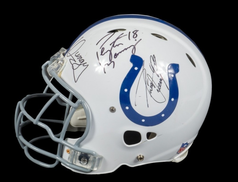 PEYTON MANNING, DWIGHT FREENEY & TONY DUNGY SIGNED INDIANAPOLIS COLTS TEAM-ISSUED HELMET - PSA