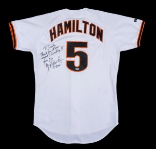DARRYL HAMILTON 1997-1998 SAN FRANSICSO GIANTS GAME WORN AND SIGNED HOME JERSEY - PSA