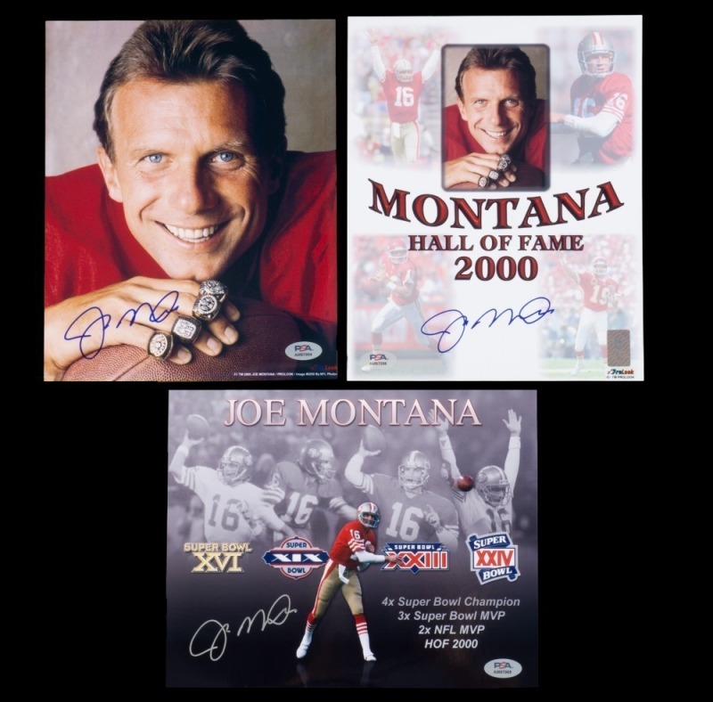 JOE MONTANA SIGNED PHOTOGRAPH GROUP OF THREE - PSA