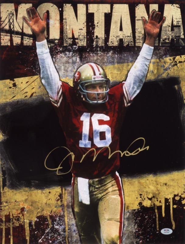 JOE MONTANA SIGNED 16 X 20 ARTWORK PHOTOGRAPH - PSA