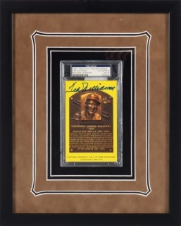 TED WILLIAMS SIGNED AND FRAMED HOF PLAQUE POSTCARD