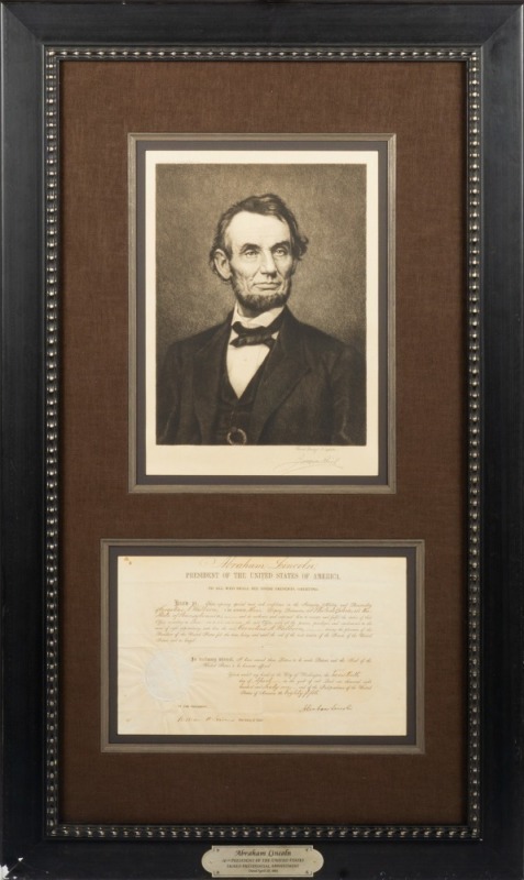 ABRAHAM LINCOLN SIGNED 1861 PHILADELPHIA POSTMASTER APPOINTMENT DOCUMENT WITH JACQUES REICH PORTRAIT - PSA