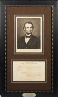 ABRAHAM LINCOLN SIGNED 1861 PHILADELPHIA POSTMASTER APPOINTMENT DOCUMENT WITH JACQUES REICH PORTRAIT - PSA