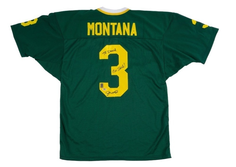 JOE MONTANA SIGNED AND INSCRIBED NOTRE DAME REPLICA JERSEY - PSA & MONTANA HOLOGRAM