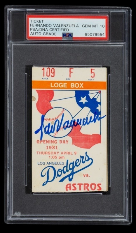 FERNANDO VALENZUELA SIGNED 1981 LOS ANGELES DODGERS OPENING GAME TICKET STUB - PSA 10