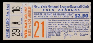 SANDY KOUFAX FIRST GAME IN NEW YORK AS LA DODGER 1962 NEW YORK METS TICKET STUB