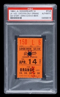 SANDY KOUFAX 1964 LOS ANGELES DODGERS OPENING DAY TICKET STUB - PSA AUTHENTIC - ONE OF FOUR