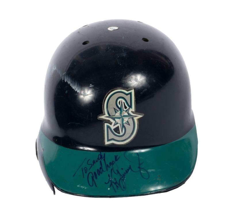 KEN GRIFFEY JR. GAME WORN & SIGNED 1995 SEATTLE MARINERS BATTING HELMET