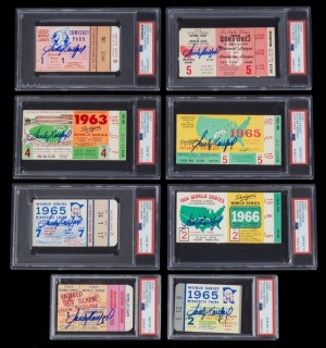 SANDY KOUFAX SIGNED WORLD SERIES TICKETS RUN OF EIGHT - EVERY WORLD SERIES GAME KOUFAX PITCHED IN - PSA