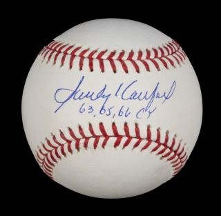 SANDY KOUFAX SIGNED & “CY YOUNG” INSCRIBED BASEBALL