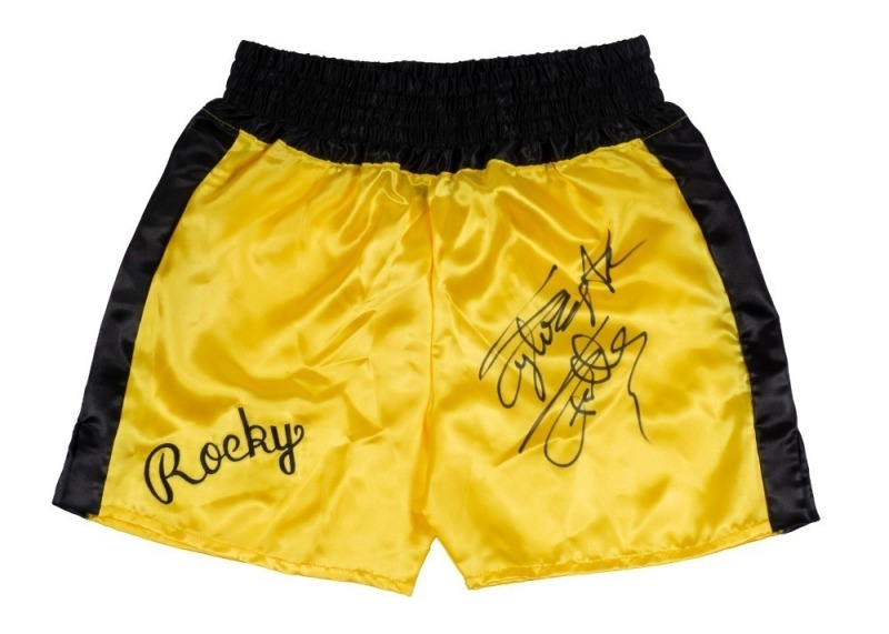 SYLVESTER STALLONE SIGNED "ROCKY" BOXING TRUNKS