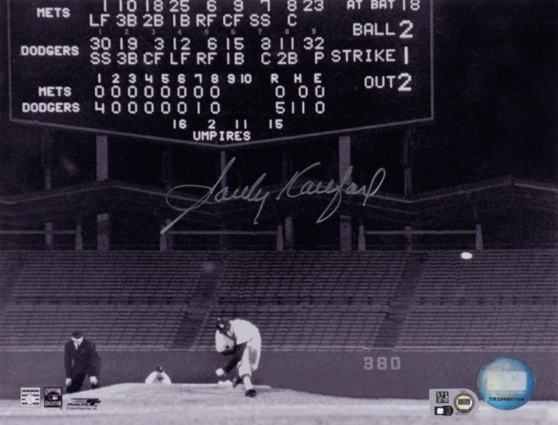 SANDY KOUFAX SIGNED FIRST NO-HITTER PHOTOGRAPH