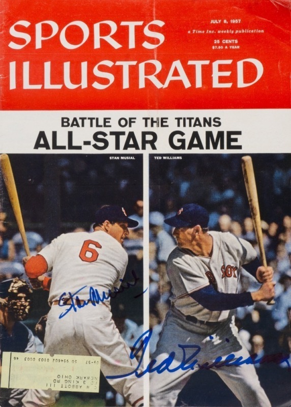 TED WILLIAMS AND STAN MUSIAL SIGNED 1957 SPORTS ILLUSTRATED MAGAZINE - JSA