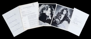 PRISCILLA PRESLEY SIGNED PHOTOGRAPHS, SIGNATURE SHEET, AGREEMENT AND HANDWRITTEN LETTER