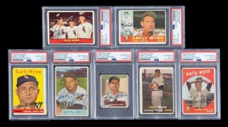 EARLY WYNN SIGNED BASEBALL CARD GROUP OF SEVEN - PSA