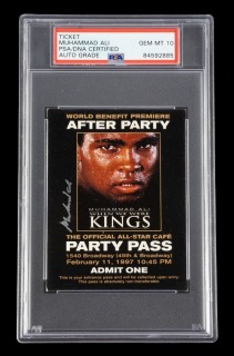 MUHAMMAD ALI SIGNED WHEN WE WERE KINGS AFTER PARTY PASS PSA 10