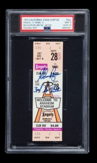 NOLAN RYAN SIGNED & INSCRIBED SEPTEMBER 28, 1974, THIRD NO-HITTER FULL TICKET - PSA 9 / AUTO 10 -1 of 4 - HIGHEST GRADED & ONE OF TWO AUTOGRAPHED