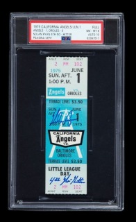 NOLAN RYAN SIGNED & INSCRIBED JUNE 1, 1975, FOURTH NO-HITTER FULL TICKET - PSA 8 / AUTO 10 - HIGHEST GRADED & ONE OF FOUR AUTOGRAPHED