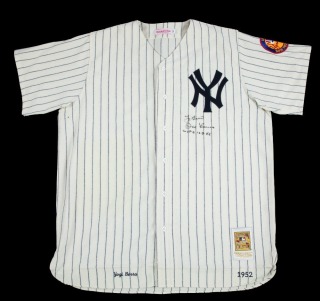 YOGI BERRA AND DON LARSEN SIGNED YANKEES JERSEY