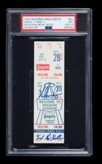 NOLAN RYAN SIGNED & INSCRIBED SEPTEMBER 28, 1974, THIRD NO-HITTER FULL TICKET - PSA 7 / AUTO 10 -1 of 4 - ONE OF TWO AUTOGRAPHED