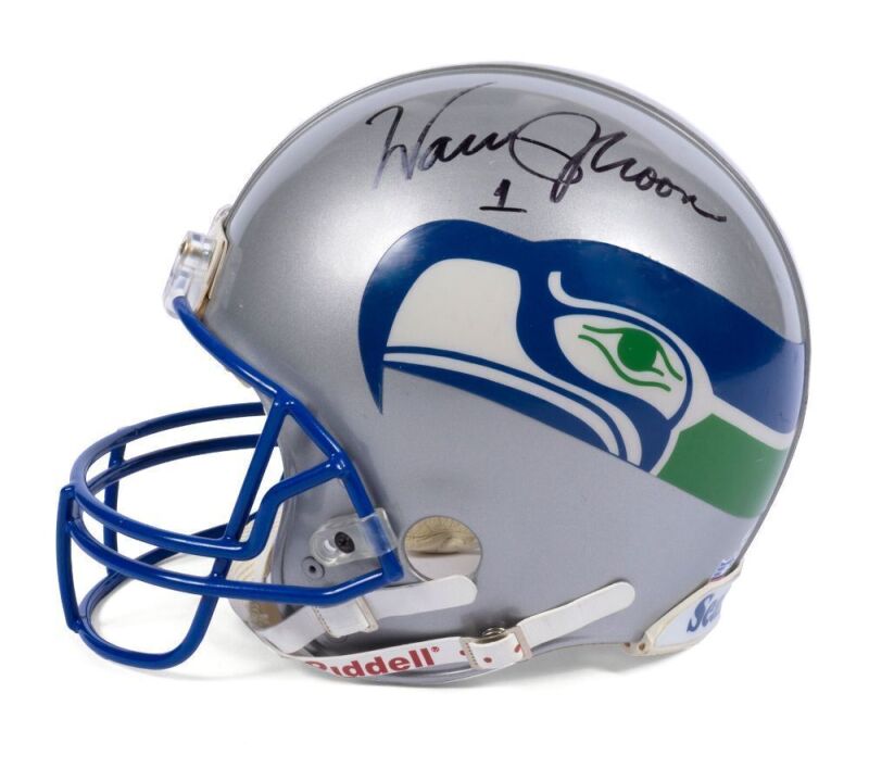 WARREN MOON GAME WORN & SIGNED SEATTLE SEAHAWKS HELMET