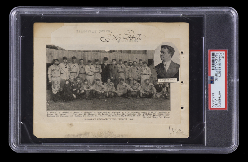 CHARLES EBBETS SIGNED CUT SIGNATURE WITH BROOKLYN TEAM PHOTO
