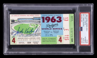 SANDY KOUFAX PSA GRADED SIGNED 1963 WORLD SERIES GAME 4 TICKET STUB - POP 5