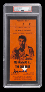 MUHAMMAD ALI PSA GRADED SIGNED TICKET FROM THE WORLD PREMIERE OF THE GREATEST - POP 1