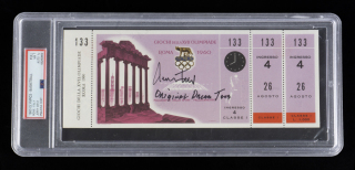 JERRY WEST PSA GRADED SIGNED AND INSCRIBED 1960 SUMMER OLYMPICS BASKETBALL TICKET - POP 1