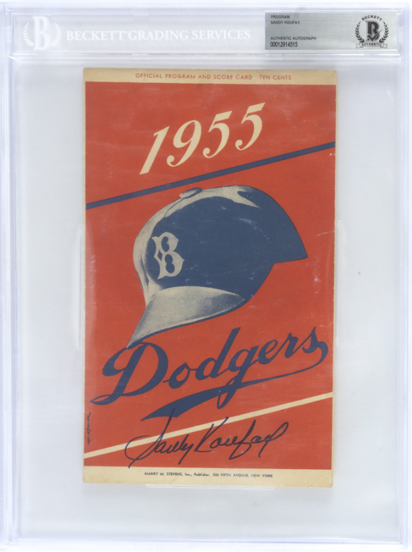 SANDY KOUFAX SIGNED 1955 BROOKLYN DODGERS PROGRAM