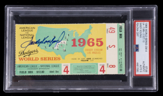 SANDY KOUFAX PSA GRADED SIGNED 1965 WORLD SERIES GAME 4 TICKET STUB - POP 4