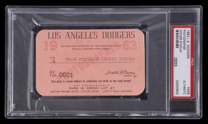 FRANK WORTH PSA GRADED 1963 LOS ANGELES DODGERS PHOTOGRAPHER PASS - POP 2
