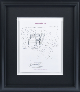 MUHAMMAD ALI HAND DRAWN AND SIGNED ALI VS FRAZIER SKETCH ON PERSONAL STATIONERY