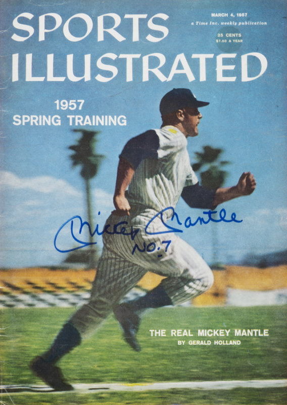 MICKEY MANTLE SIGNED 1957 NEWSSTAND SPORTS ILLUSTRATED MAGAZINE