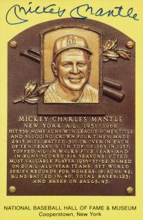 MICKEY MANTLE SIGNED HALL OF FAME PLAQUE POSTCARD