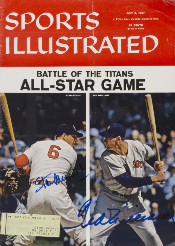 TED WILLIAMS AND STAN MUSIAL SIGNED 1957 SPORTS ILLUSTRATED MAGAZINE