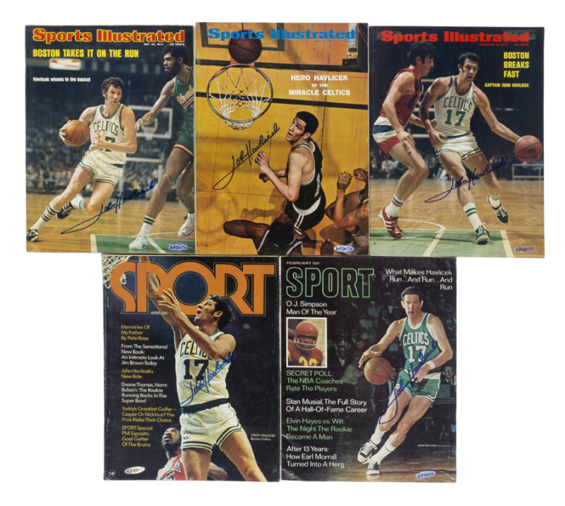 JOHN HAVLICEK SIGNED MAGAZINES GROUP OF FIVE