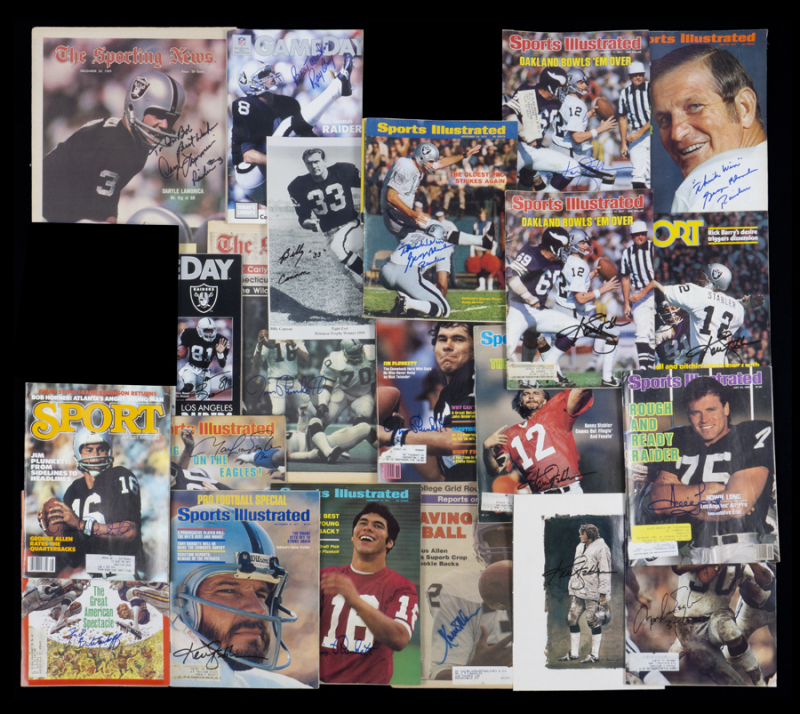 OAKLAND/LOS ANGELES RAIDERS SIGNED PUBLICATIONS GROUP OF 21