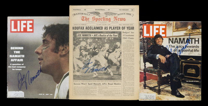 JOE NAMATH SIGNED PUBLICATIONS GROUP OF THREE