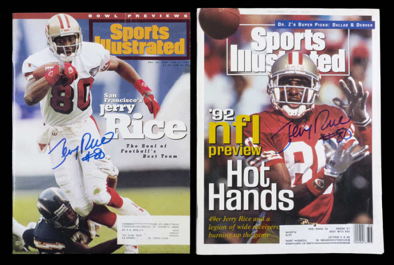 JERRY RICE SIGNED SPORTS ILLUSTRATED MAGAZINE PAIR