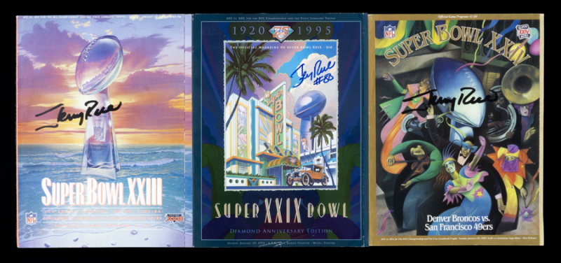 JERRY RICE SIGNED SUPER BOWL PROGRAMS GROUP OF THREE