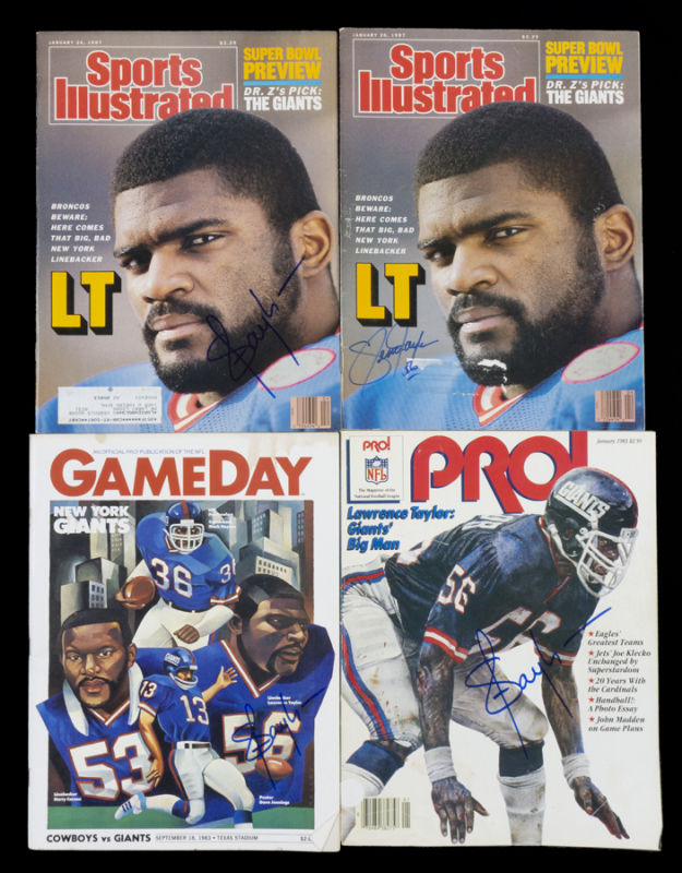 LAWRENCE TAYLOR SIGNED PUBLICATIONS GROUP OF FOUR