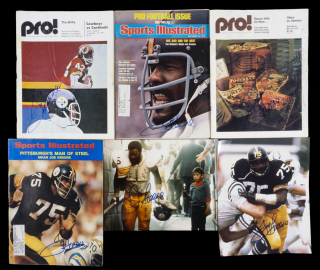 "MEAN" JOE GREENE SIGNED PHOTOGRAPHS AND PUBLICATIONS GROUP OF SIX