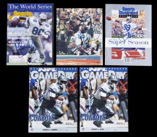 MICHAEL IRVIN SIGNED PHOTOGRAPH AND PUBLICATIONS GROUP OF FIVE