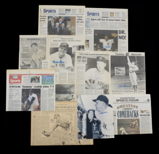 NEW YORK YANKEES SIGNED NEWSPAPER ARTICLES GROUP OF 11