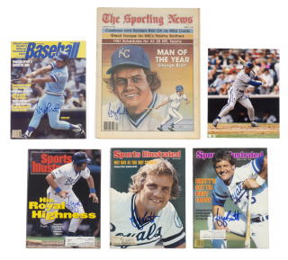 GEORGE BRETT SIGNED PHOTOGRAPH AND PUBLICATIONS GROUP OF SIX