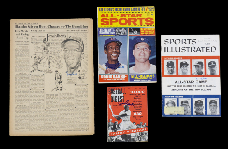 ERNIE BANKS SIGNED PUBLICATIONS GROUP OF FOUR