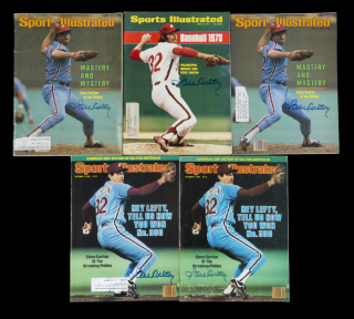 STEVE CARLTON SIGNED 1973-1983 SPORTS ILLUSTRATED MAGAZINES GROUP OF FIVE