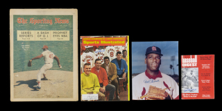 BOB GIBSON SIGNED 1968 AND 1971 PUBLICATIONS AND PHOTOGRAPH GROUP OF FOUR
