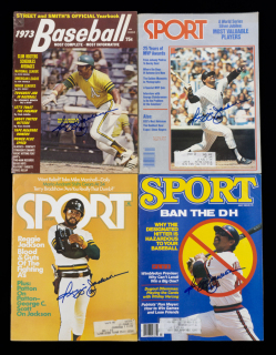 REGGIE JACKSON 1970s AND 1980s SIGNED MAGAZINES GROUP OF FOUR